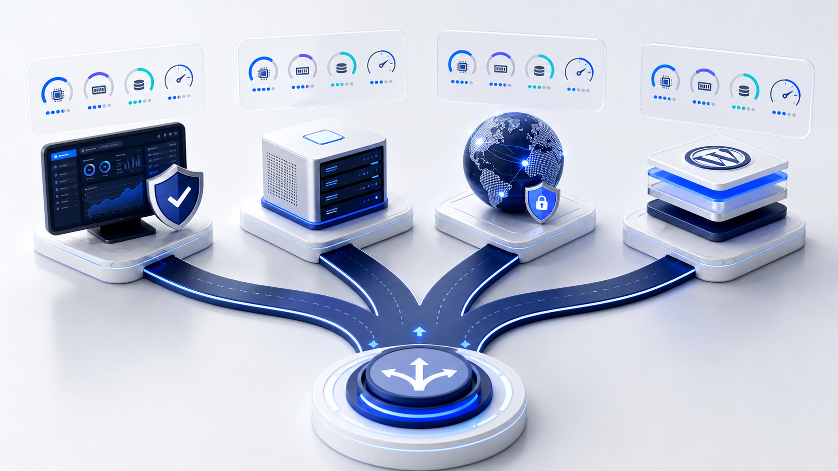 A decision path leading to managed hosting, VPS, offshore infrastructure and WordPress hosting options